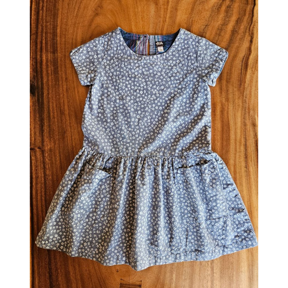 Tea Collection Dress Blue Floral With Pocket Youth Size 8
